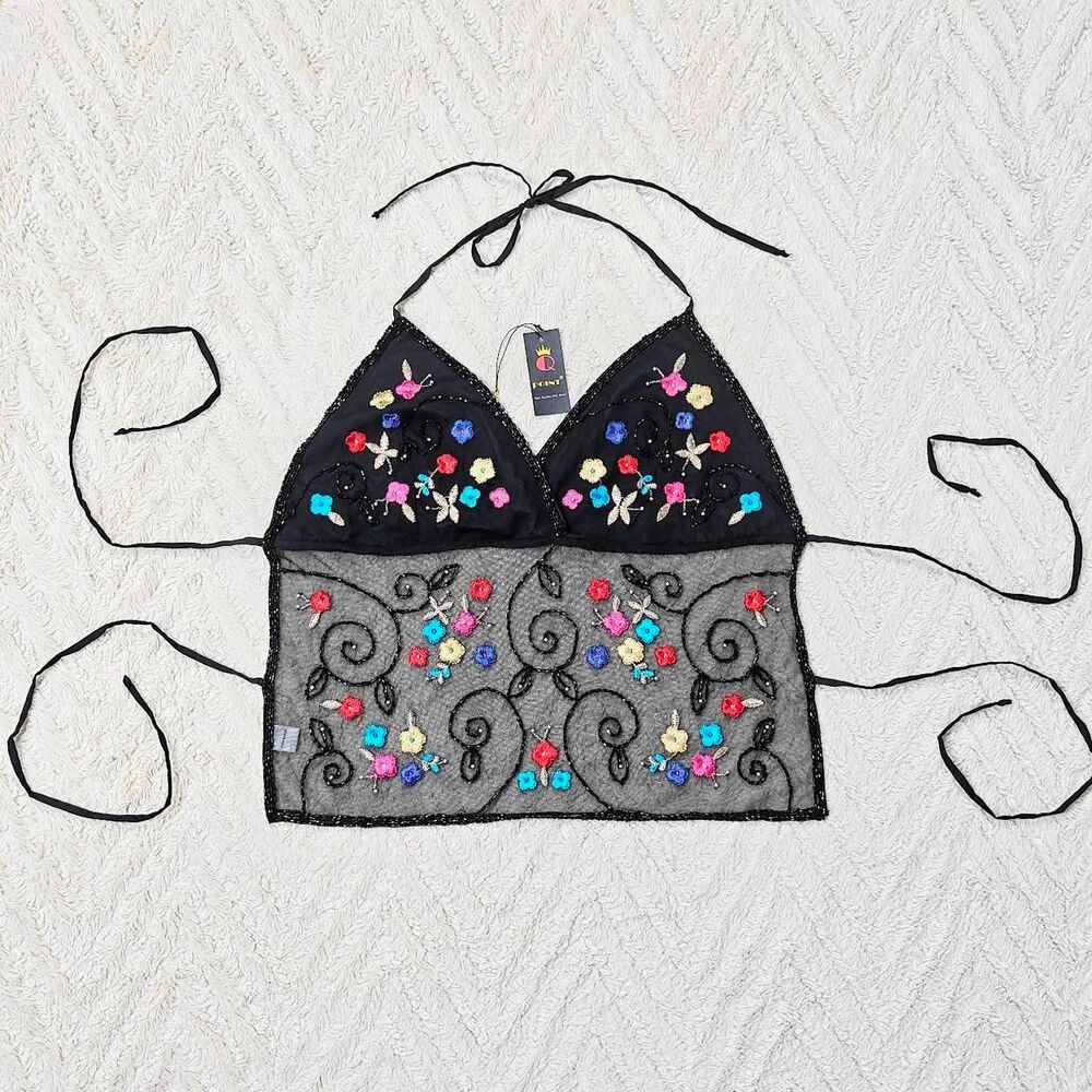 Vintage 90s Y2K Backless Beaded Fairy Halter